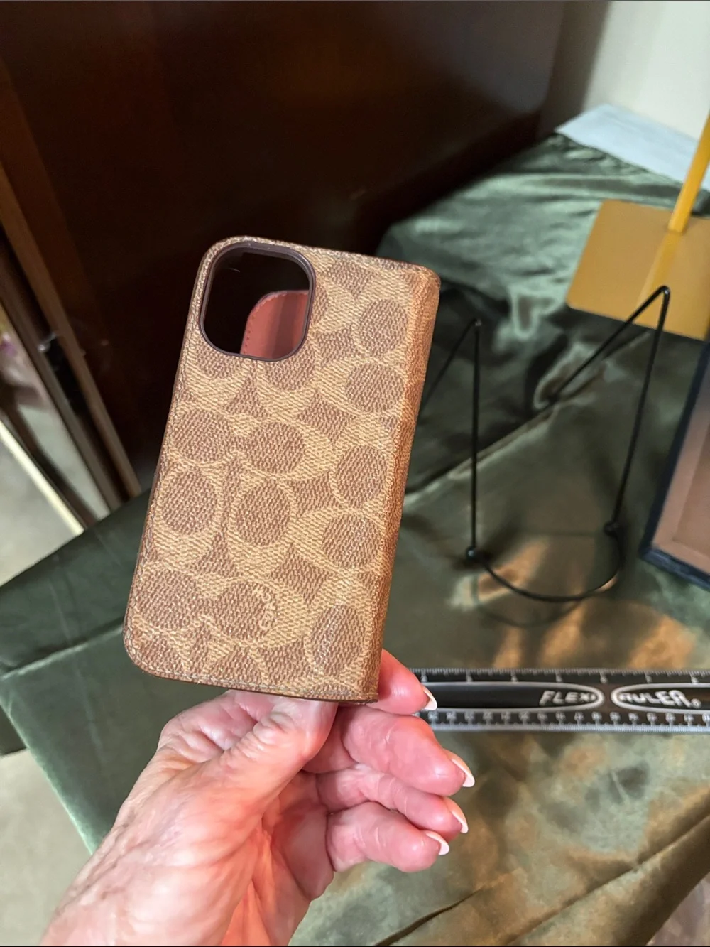 Coach Signature Folio Phone Case in Brown and Tan